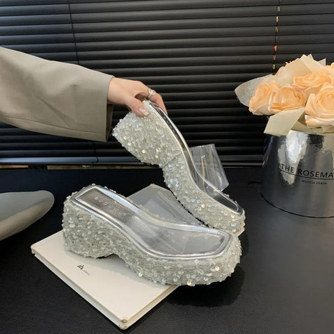 New Transparent Wedges Sequin Platform Sandals CODE: KAR3071