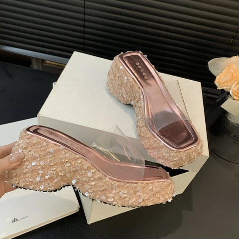 New Transparent Wedges Sequin Platform Sandals CODE: KAR3071