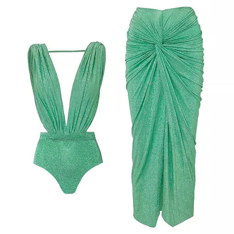 New Luxury One Piece Swimsuit With Skirt Two Piece Set Swimwear CODE: KAR3077