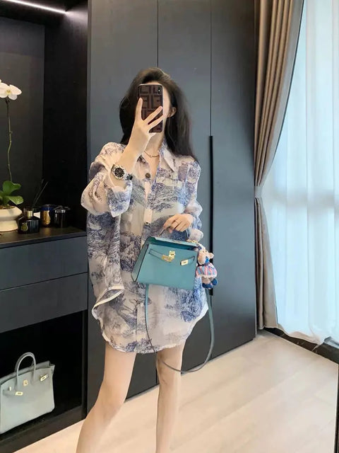 Summer Fashion Printed Shirt Wind Quality Elastic Waist Short Casual Two Piece Set CODE: KAR3079