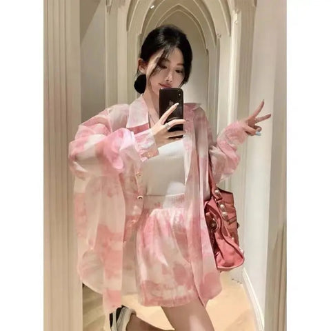 Summer Fashion Printed Shirt Wind Quality Elastic Waist Short Casual Two Piece Set CODE: KAR3079
