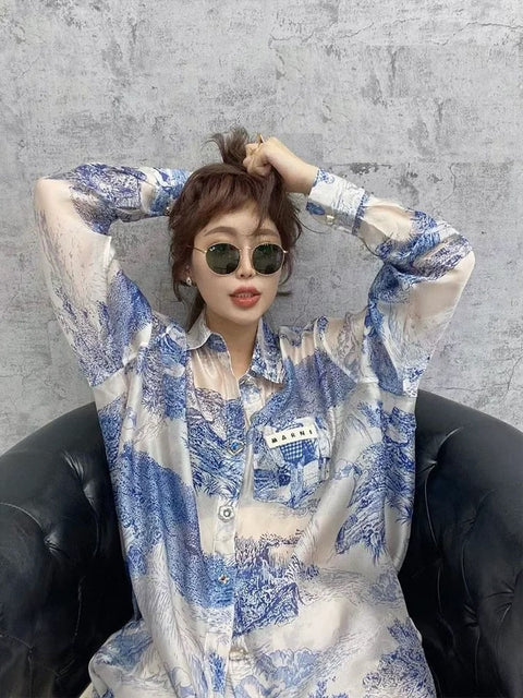 Summer Fashion Printed Shirt Wind Quality Elastic Waist Short Casual Two Piece Set CODE: KAR3079