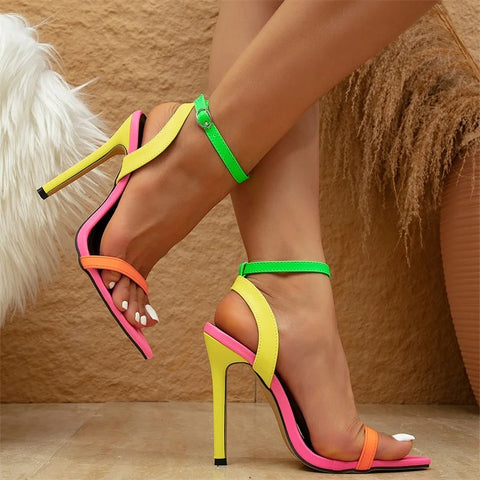 Mixed Colors Sexy Stiletto Cozy Pointed Toe Buckle Strap High Heel CODE: KAR3081
