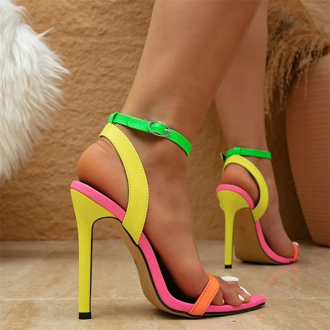 Mixed Colors Sexy Stiletto Cozy Pointed Toe Buckle Strap High Heel CODE: KAR3081