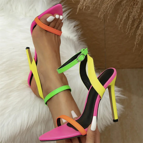 Mixed Colors Sexy Stiletto Cozy Pointed Toe Buckle Strap High Heel CODE: KAR3081