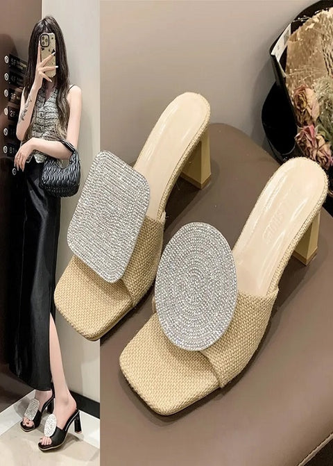 New Summer Round Rhinestone Linen Sandals CODE: KAR3082