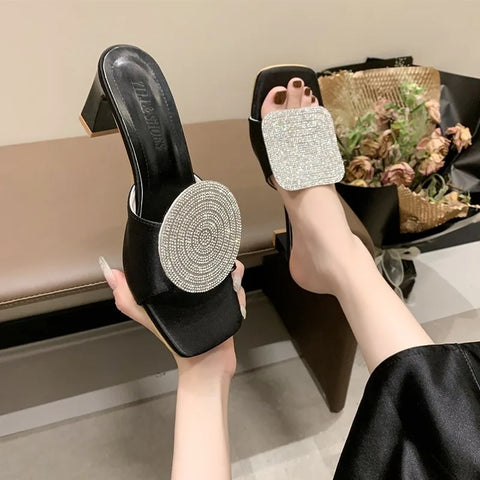 New Summer Round Rhinestone Linen Sandals CODE: KAR3082