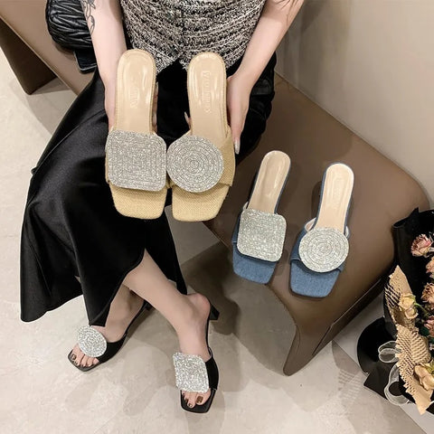 New Summer Round Rhinestone Linen Sandals CODE: KAR3082