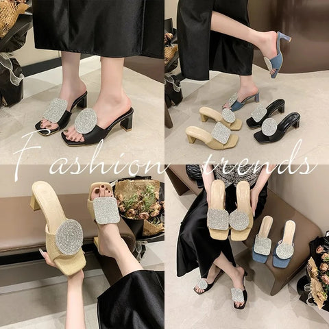 New Summer Round Rhinestone Linen Sandals CODE: KAR3082