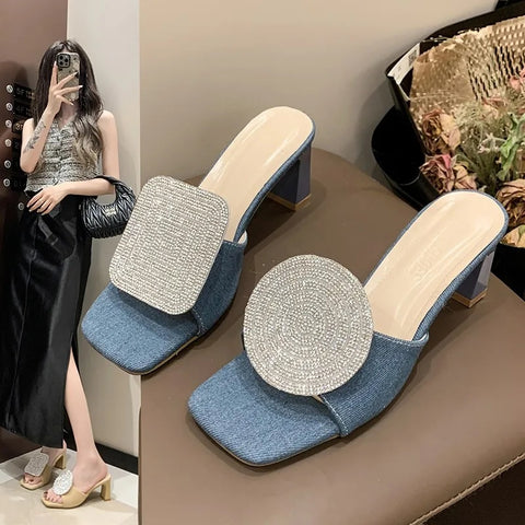 New Summer Round Rhinestone Linen Sandals CODE: KAR3082
