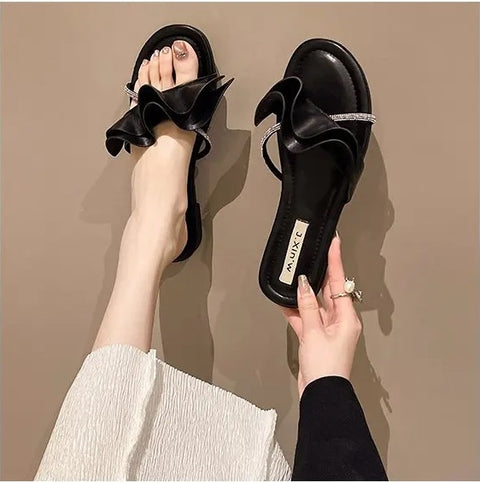 Summer Ruffled Edge Slides Rome Open-toe Flats CODE: KAR3087