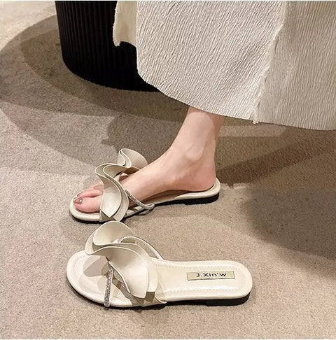 Summer Ruffled Edge Slides Rome Open-toe Flats CODE: KAR3087