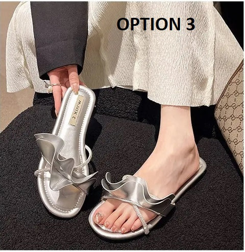 Summer Ruffled Edge Slides Rome Open-toe Flats CODE: KAR3087