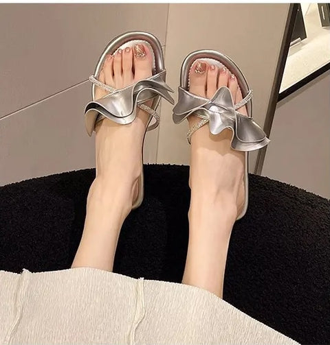 Summer Ruffled Edge Slides Rome Open-toe Flats CODE: KAR3087
