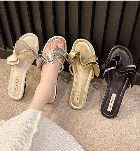Summer Ruffled Edge Slides Rome Open-toe Flats CODE: KAR3087