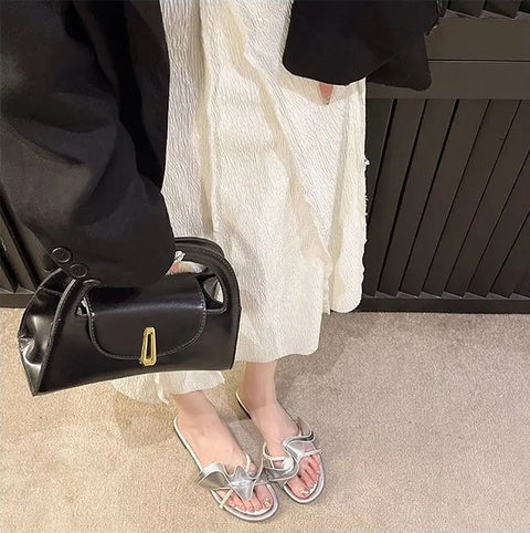 Summer Ruffled Edge Slides Rome Open-toe Flats CODE: KAR3087