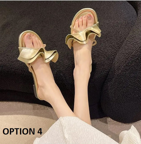 Summer Ruffled Edge Slides Rome Open-toe Flats CODE: KAR3087