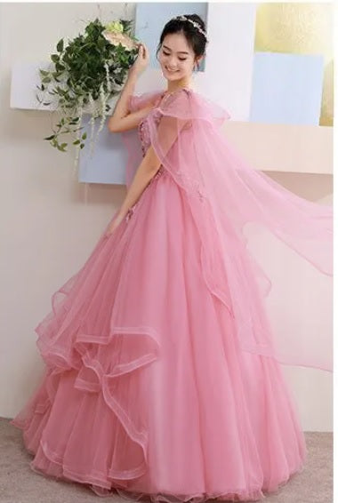 New V-neck Lace Applique Puffy Prom Fairy Illusion Elegant Tulle Ball Gown Dress CODE: KAR3090