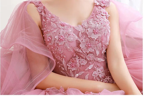 New V-neck Lace Applique Puffy Prom Fairy Illusion Elegant Tulle Ball Gown Dress CODE: KAR3090