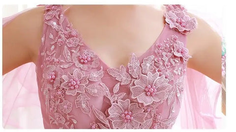 New V-neck Lace Applique Puffy Prom Fairy Illusion Elegant Tulle Ball Gown Dress CODE: KAR3090