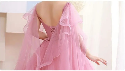 New V-neck Lace Applique Puffy Prom Fairy Illusion Elegant Tulle Ball Gown Dress CODE: KAR3090
