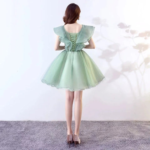 V-neck Simple Ruffles Design Short Evening Dress CODE: KAR3093