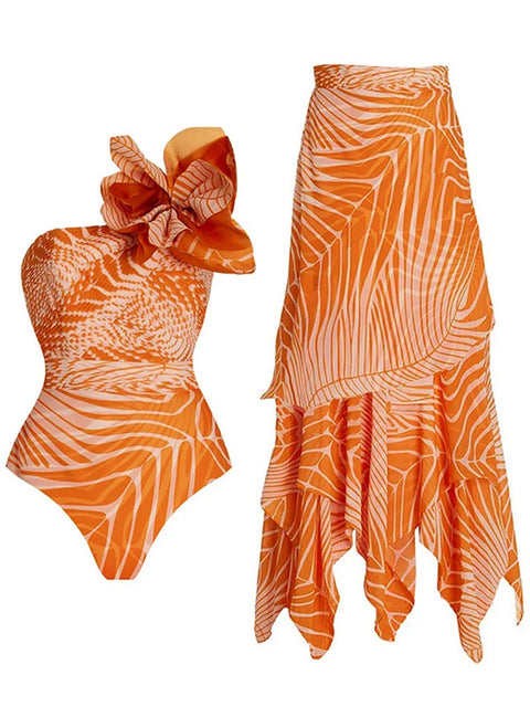 One Shoulder Three-Dimensional Flower Swimwear CODE: KAR3100