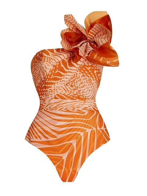 One Shoulder Three-Dimensional Flower Swimwear CODE: KAR3100