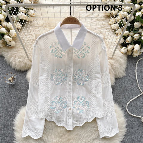 Sequins Long Sleeve Turn Down Collar Embroidery Shirts CODE: KAR3101