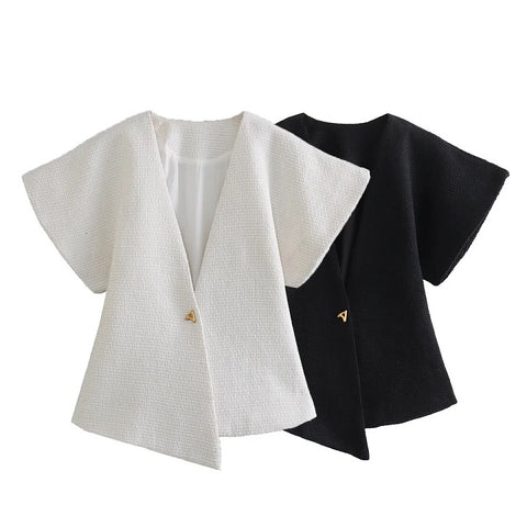 Vintage V Neck Stylish Fashion One Button Top CODE: KAR3102