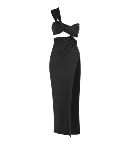 Sexy Cutout High Slit Backless Ruched One Shoulder Club Midi Bodycon Dress CODE: KAR3103