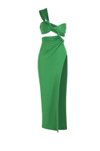 Sexy Cutout High Slit Backless Ruched One Shoulder Club Midi Bodycon Dress CODE: KAR3103