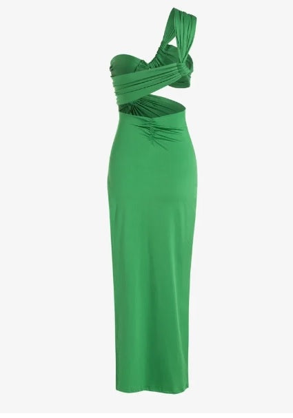 Sexy Cutout High Slit Backless Ruched One Shoulder Club Midi Bodycon Dress CODE: KAR3103