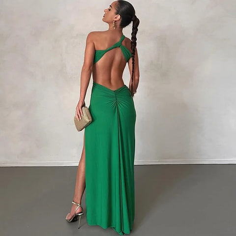 Sexy Cutout High Slit Backless Ruched One Shoulder Club Midi Bodycon Dress CODE: KAR3103