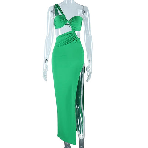 Sexy Cutout High Slit Backless Ruched One Shoulder Club Midi Bodycon Dress CODE: KAR3103