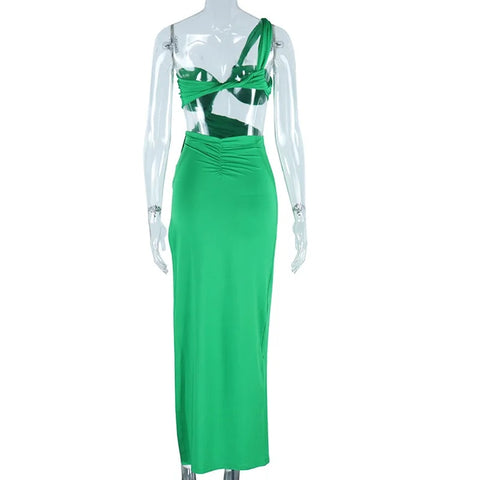 Sexy Cutout High Slit Backless Ruched One Shoulder Club Midi Bodycon Dress CODE: KAR3103