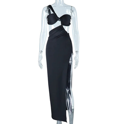 Sexy Cutout High Slit Backless Ruched One Shoulder Club Midi Bodycon Dress CODE: KAR3103