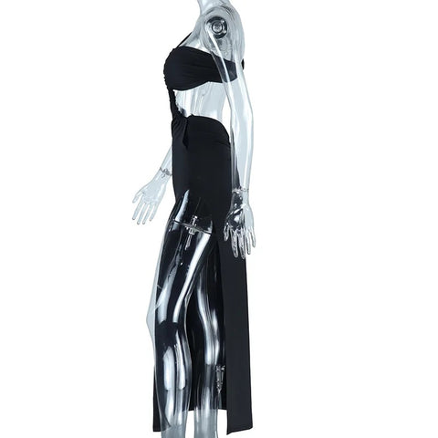 Sexy Cutout High Slit Backless Ruched One Shoulder Club Midi Bodycon Dress CODE: KAR3103