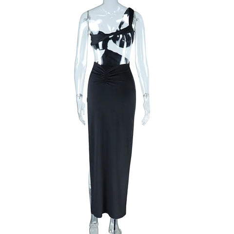Sexy Cutout High Slit Backless Ruched One Shoulder Club Midi Bodycon Dress CODE: KAR3103
