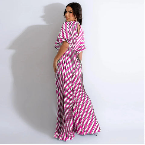 Summer Elegant V-neck One Piece Print Overall Pleated Bodycon Jumpsuits CODE: KAR3106