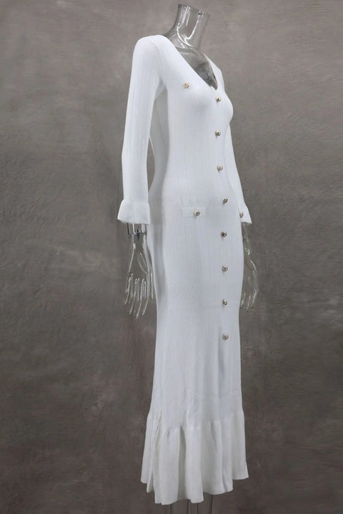 New Sexy V-neck Bodycon Party Elegant Buttoned Knitted Maxi Dresses CODE: KAR3110