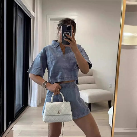 Summer Loose Short Sleeve with Pocket Shirt and Irregular Skirt Irregular 2 Piece Set CODE: KAR3111