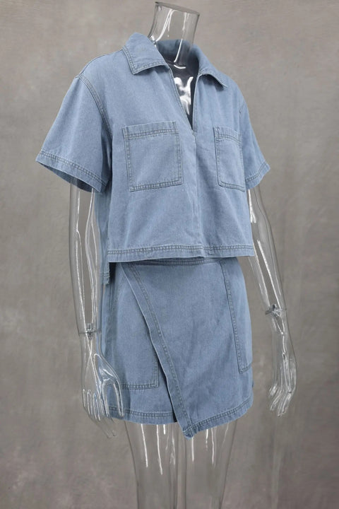 Summer Loose Short Sleeve with Pocket Shirt and Irregular Skirt Irregular 2 Piece Set CODE: KAR3111