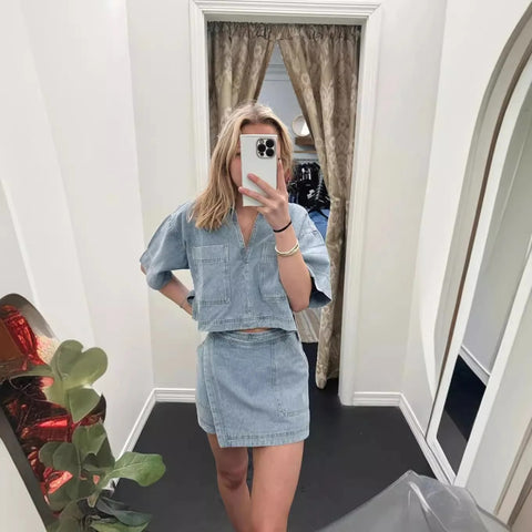 Summer Loose Short Sleeve with Pocket Shirt and Irregular Skirt Irregular 2 Piece Set CODE: KAR3111