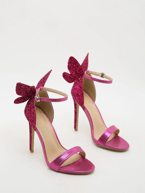 Sequined Mixed Colors Cover Butterfly Thin Heel Sandals CODE: KAR3112