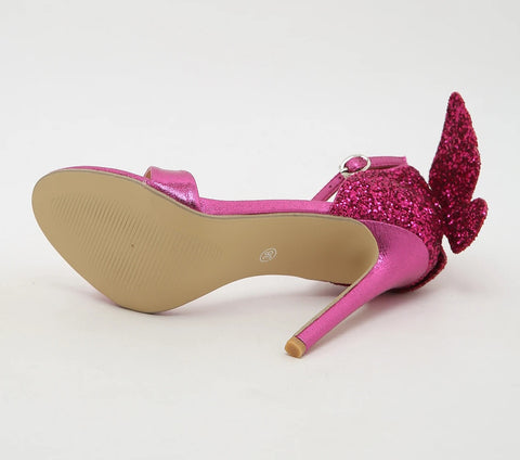Sequined Mixed Colors Cover Butterfly Thin Heel Sandals CODE: KAR3112