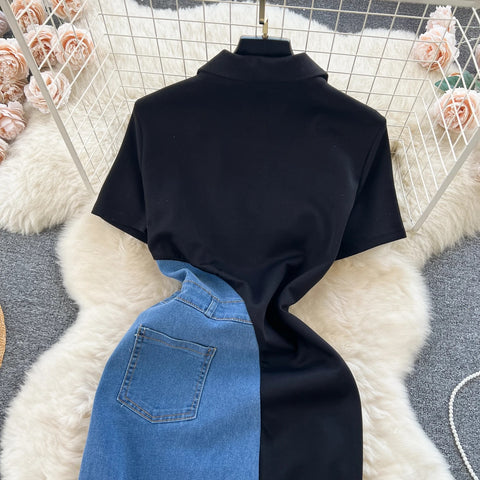 Summer Vestidos Contrasting Patchwork Slim Fit High Waist Denim Dress CODE: KAR3113