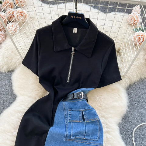 Summer Vestidos Contrasting Patchwork Slim Fit High Waist Denim Dress CODE: KAR3113