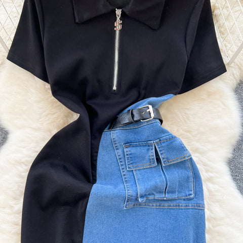 Summer Vestidos Contrasting Patchwork Slim Fit High Waist Denim Dress CODE: KAR3113