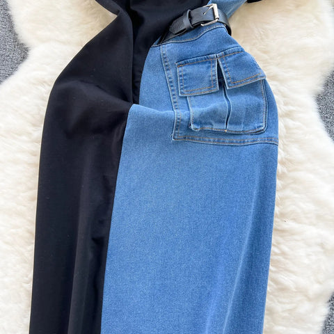 Summer Vestidos Contrasting Patchwork Slim Fit High Waist Denim Dress CODE: KAR3113